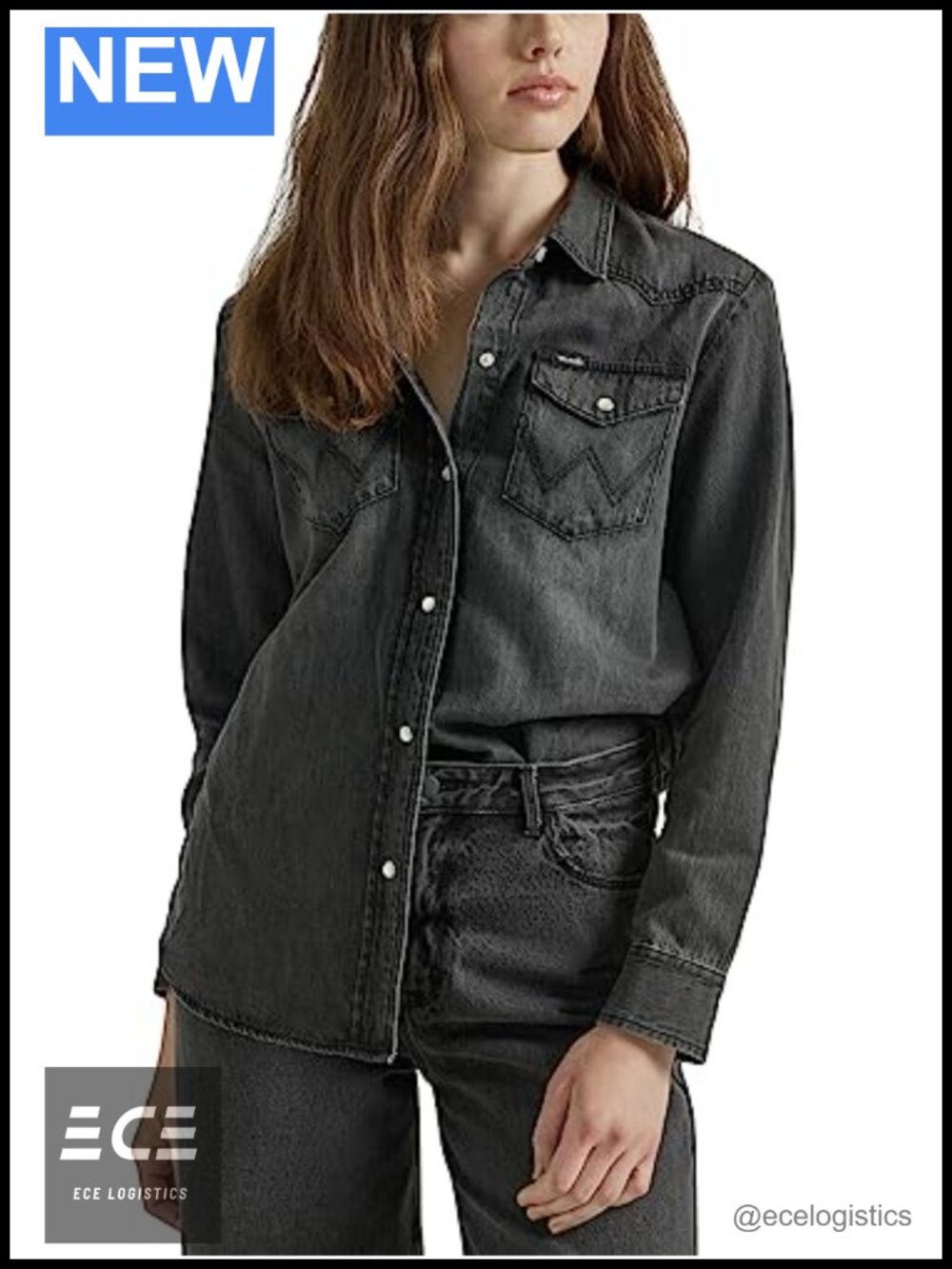 Wrangler Boyfriend Denim Snap Closure Shirt Long Sleeve Cotton